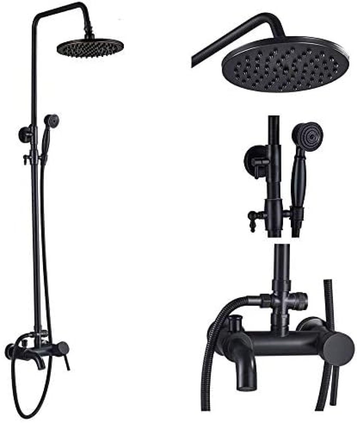 GLJTUO Black Shower Faucets Set 8 Inch Brass Rainfall Shower Head Tub Spout Bath Shower Wall Mounted Black Copper Tub Spout Shower-Model C,Model C,Model D