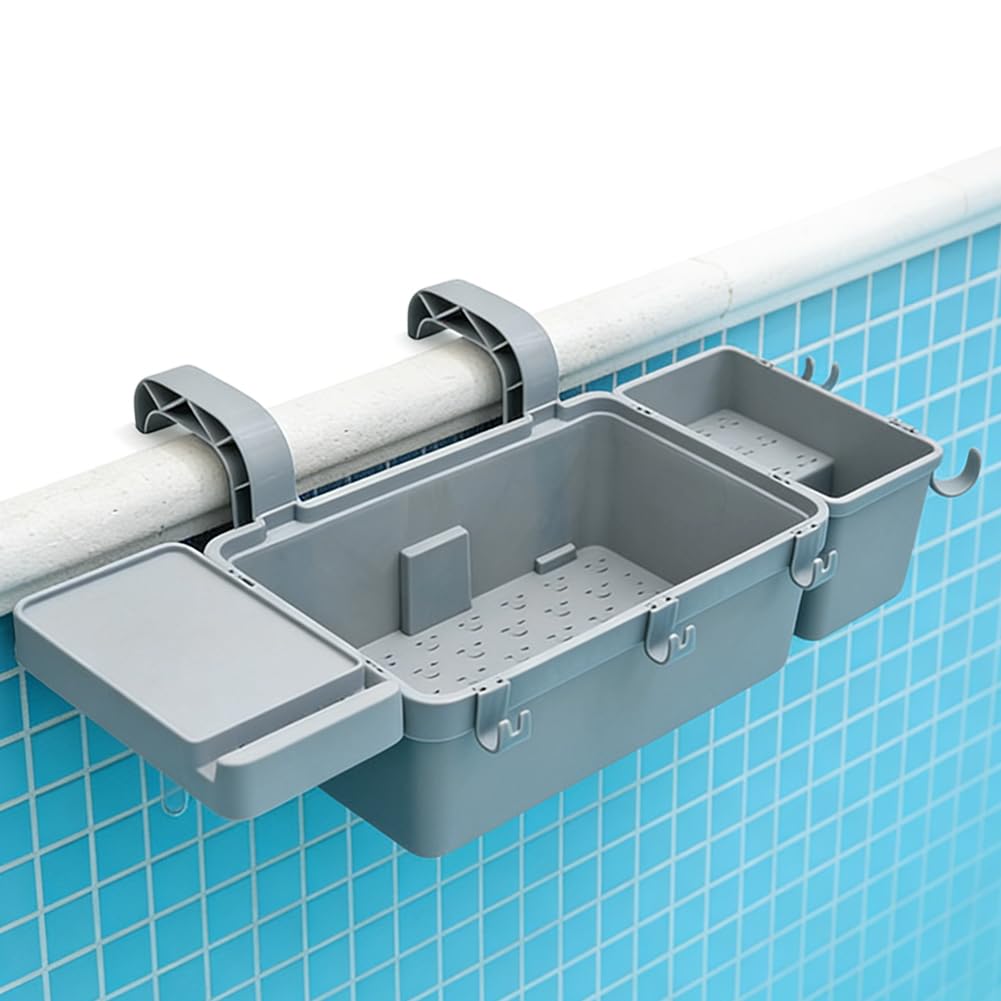 Pool Aufbewahrungskorb Set inkl, Getränkehalter & Haken – Multifunktionales Pool Zubehör & Gadgets für Spaß, Universelle Passform für Oberirdischen Pool