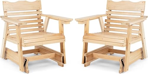 Miniatura 10 de Giantex Mecedora para exteriores  Mecedora de madera para porche con respaldo alto, reposabrazos ampliados, asiento curvo, portavasos giratorio,