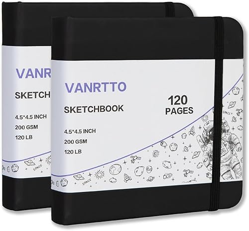 VANRTTO Cuaderno de bocetos cuadrado de tapa dura, 120 libras200 GSM, papel de dibujo grueso para marcador, acuarela, medios mixtos, cuaderno de