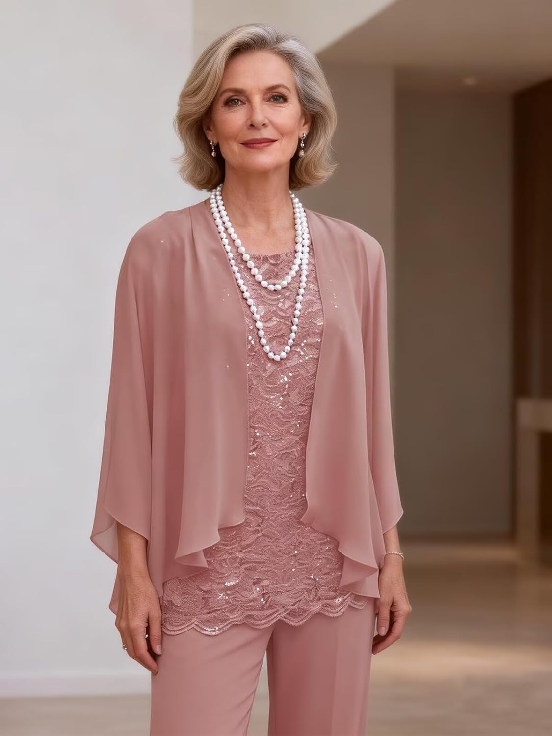 Chiffon Lace Mother of The Bride Pant Suits for Wedding Long Sleeve Formal Pantsuits for Women Dressy - Image 2