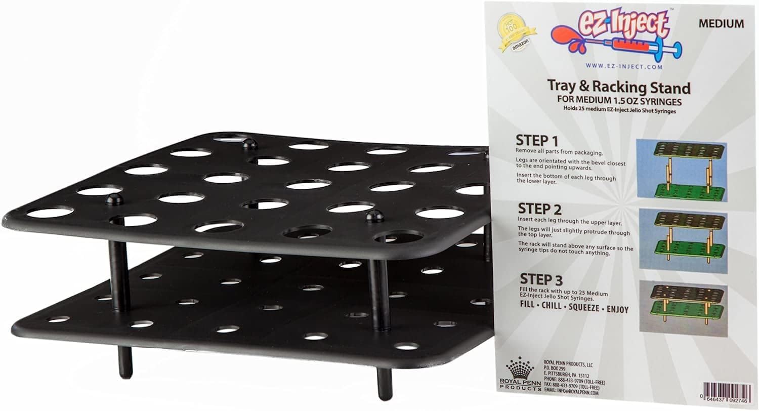 Plastic Tray and Racking Stand for 2.5oz/75ml Jello Shot Syringes