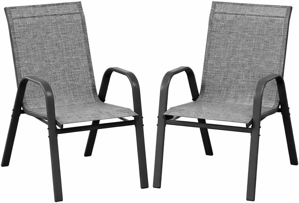 Outdoor Patio Folding Chairs Set of 4, Metal and Textilene Stackable Dining Chairs for Camping, Lawn, Garden and Porch