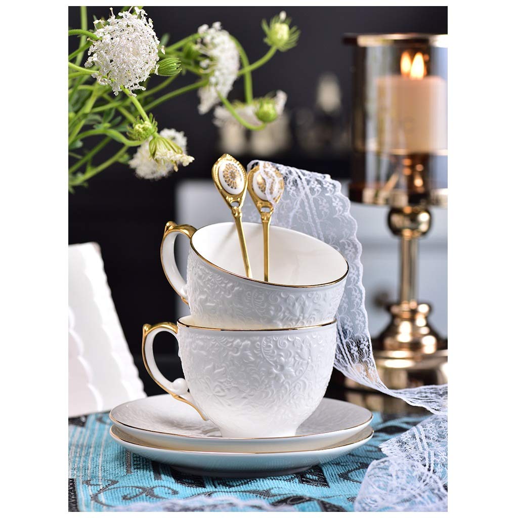 Filiżanka Do Kawy Z Porcelany Kostnej, Filiżanka Na Śniadanie, Kubki Do Kawy Zestaw Białej Filiżanki I Spodka Do Kawy W Stylu Europejskim Porcelana Kostna Z Wytłoczonym K