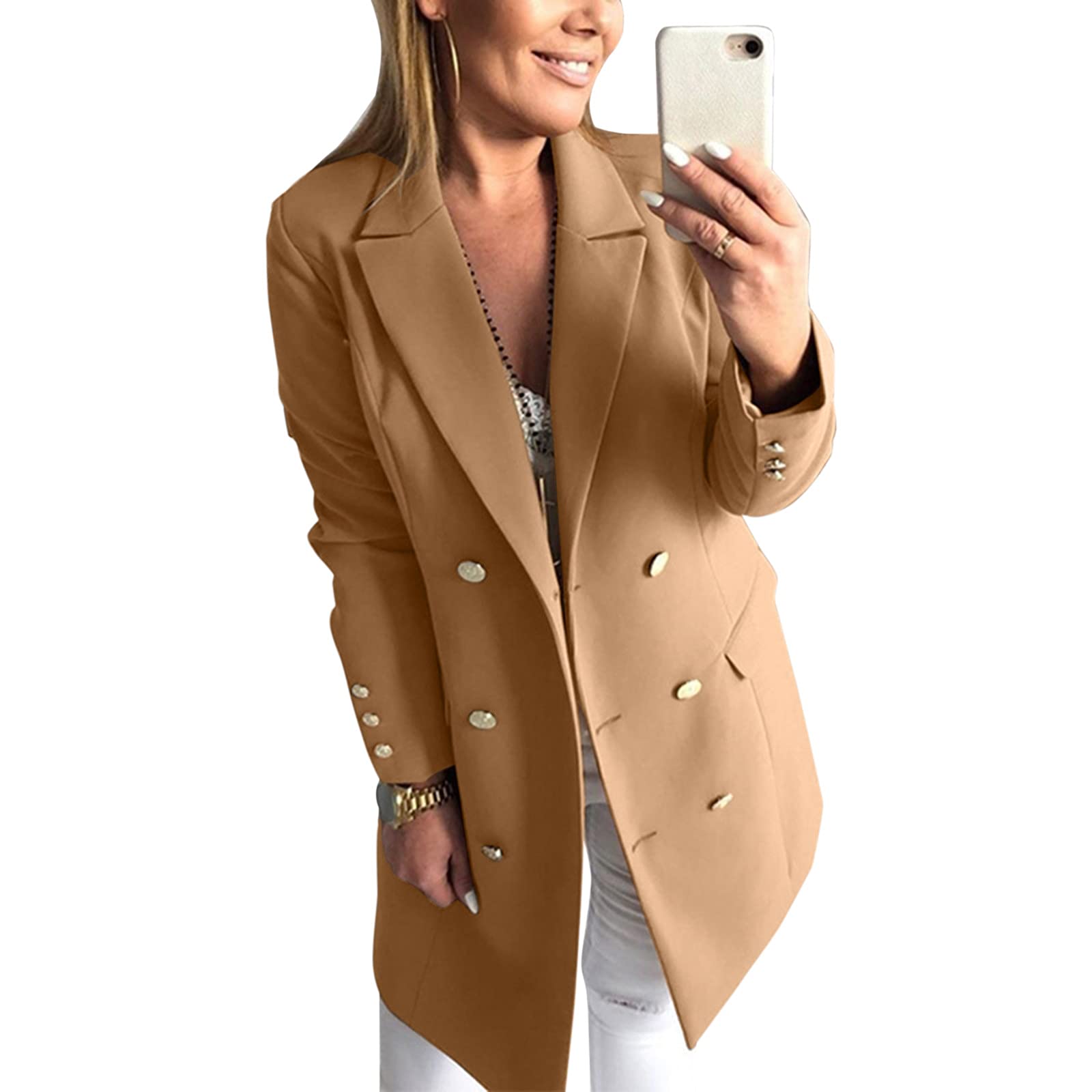 Chaqueta Mujer Invierno Abrigos De Cazadora Forro Polar，Abrigo femenino doble botonadura solapa lana manga larga corte ajustado informal elegante chaqueta invierno cálida clásica