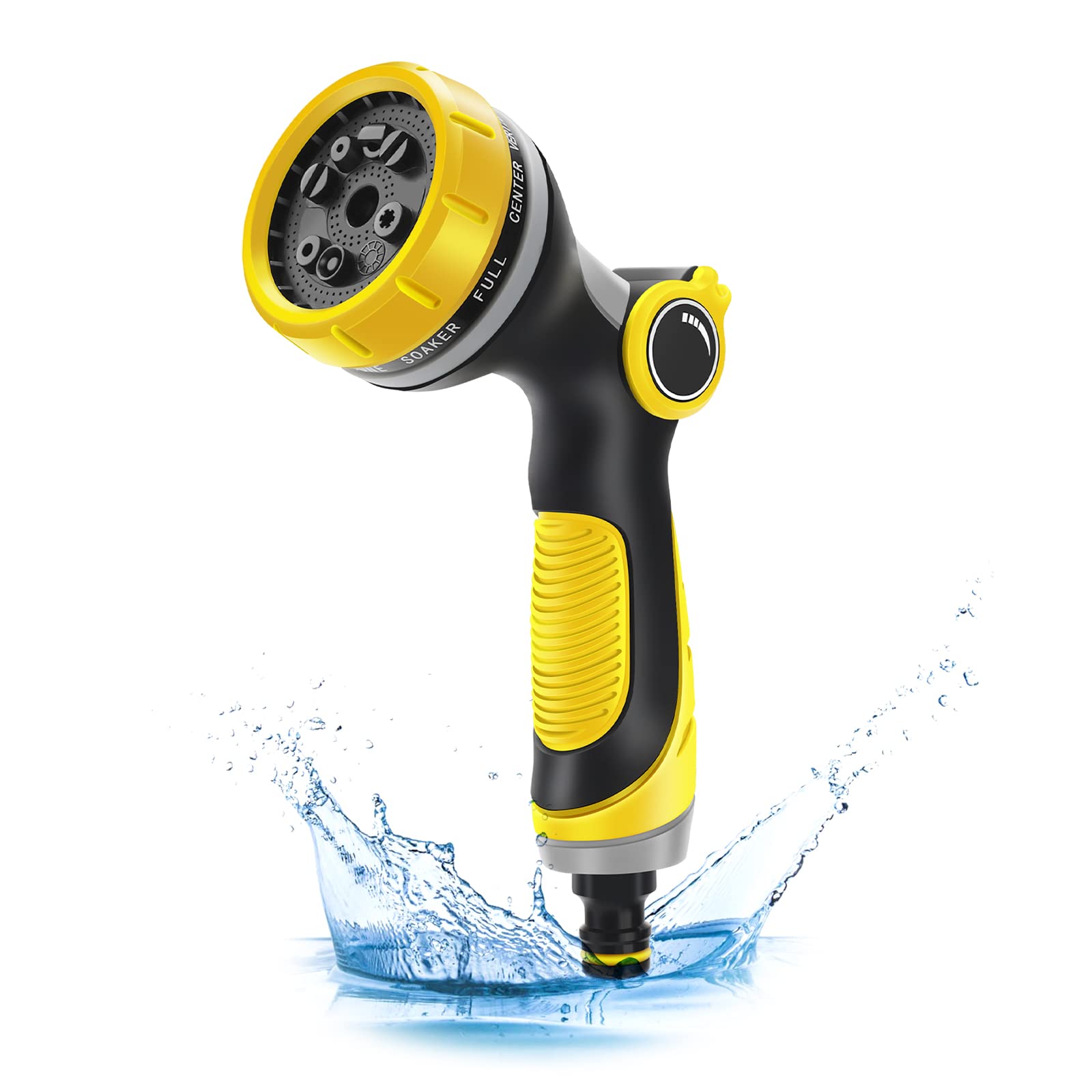 TOYESS Garden Hose Pipe Spray Gun, 10 Adjustable Patterns Hosepipe Nozzle Gun with Thumb Control, High Pressure Hose Nozzle for Watering Plants, Car Washing, Pets Showering and Cleaning, Yellow