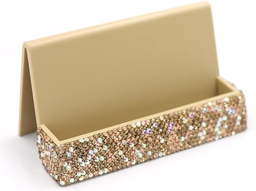Bestbling Soporte para tarjetas de visita de cristal con diamantes de imitación para escritorio soporte de exhibición de tarjetas de visita de