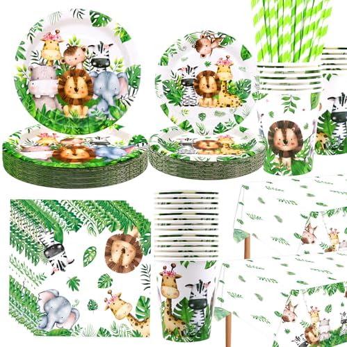 Set Tovaglieria Compleanno Safari - Piatti, Bicchieri E Tovaglioli Con Animali Della Giungla Per Feste - Foto 4