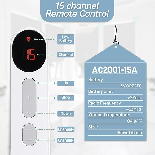 Miniatura 4 de DONGFXK Control remoto de grupo de 15 canales para persianas automáticas, controlador de grupo