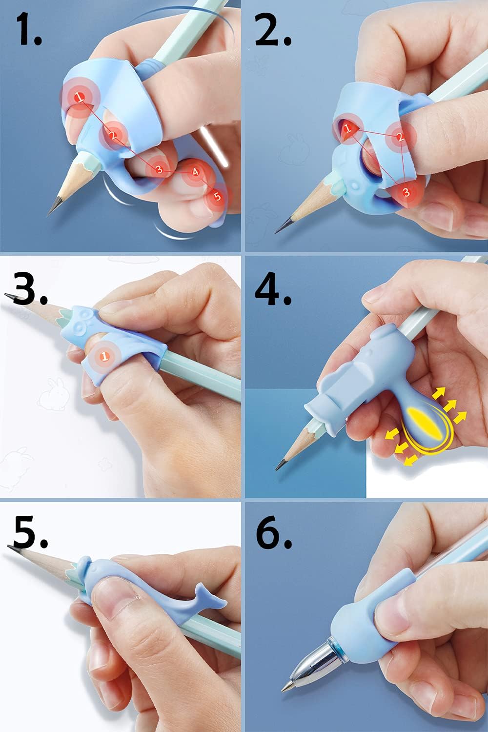 6 Stages Step by Step Pencil Grips Trainer Set for Right-Handed, Kids Handwriting Aid Correction Tool for Preschool Homeschool Kindergarten Classroom, 6PCS (Blue) : Office Products