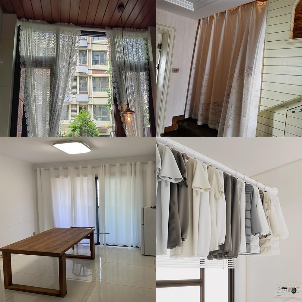 Verstellbare 40-500cm Gardinenstange Ohne Bohren,Teleskopstange Vorhang Ausziehbar Vorhangstange Klemmstange Duschvorhangstange Spannstange Badezimmer Schlafzimmer Mit Kartenfach(Silver,260-350cm)