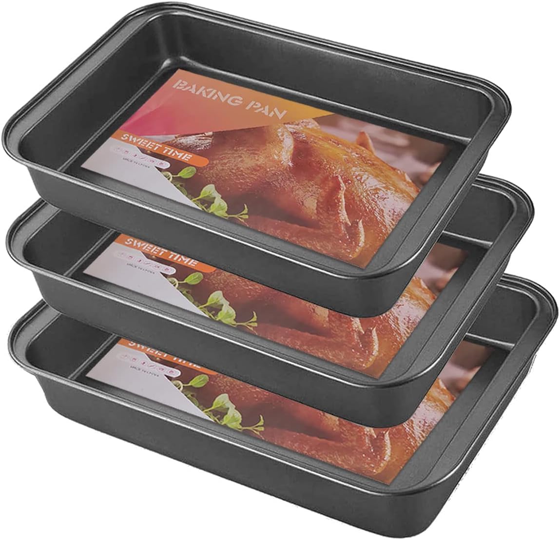 AYSUM 3PCS Non Stick Deep Oven Baking Trays Set, Roasting Tray Set Carbon Steel Oven Baking Tins Trays-Roasting Pan (Small, Medium & Large)