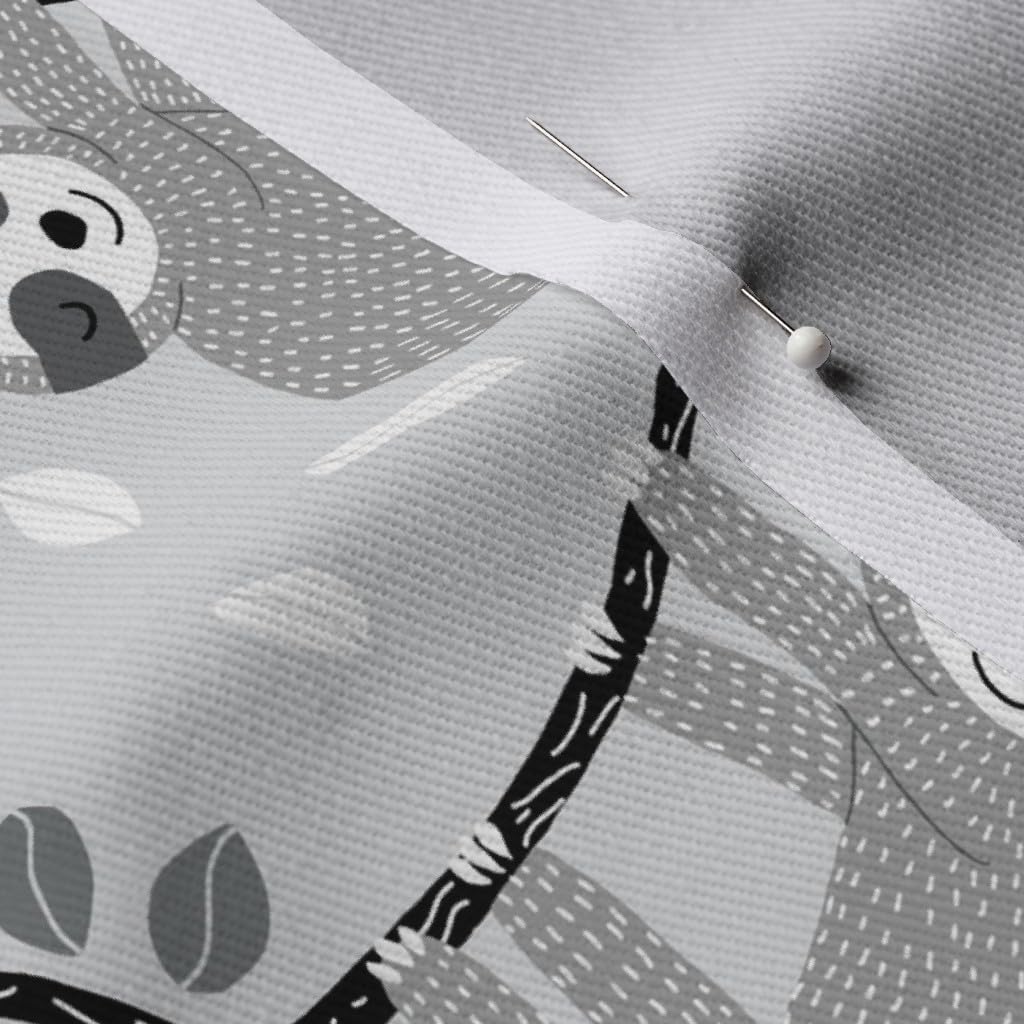 Spoonflower Fabric - Sloths Gray Black Sloth Jungle Kids Printed on Denim Fabric by The Yard - Bottomweight Apparel Home Decor Upholstery