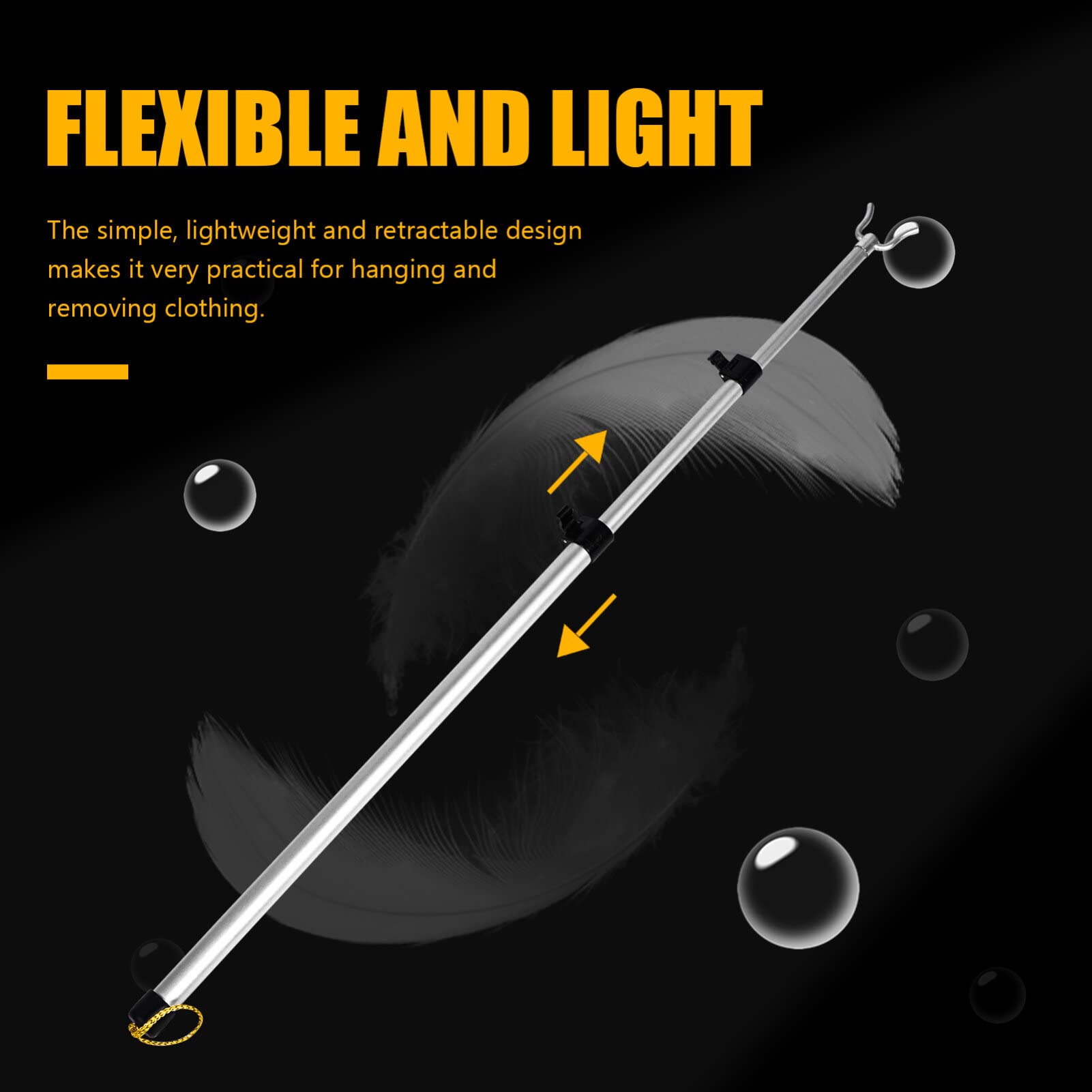 Closet Pole with Hook Telescoping Long Reach Stick Aluminium Clothing Hanger Garment Pole for Closet Shelf Ceiling