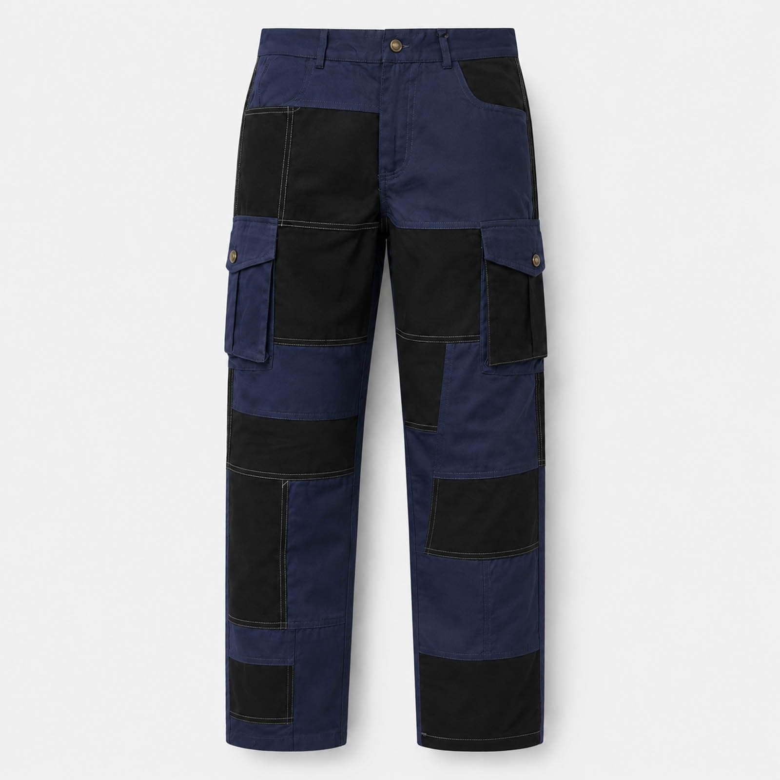 Generisch Set da due pezzi con pantaloni cargo patchwork con camicia tinta unita, abbigliamento casual da uomo