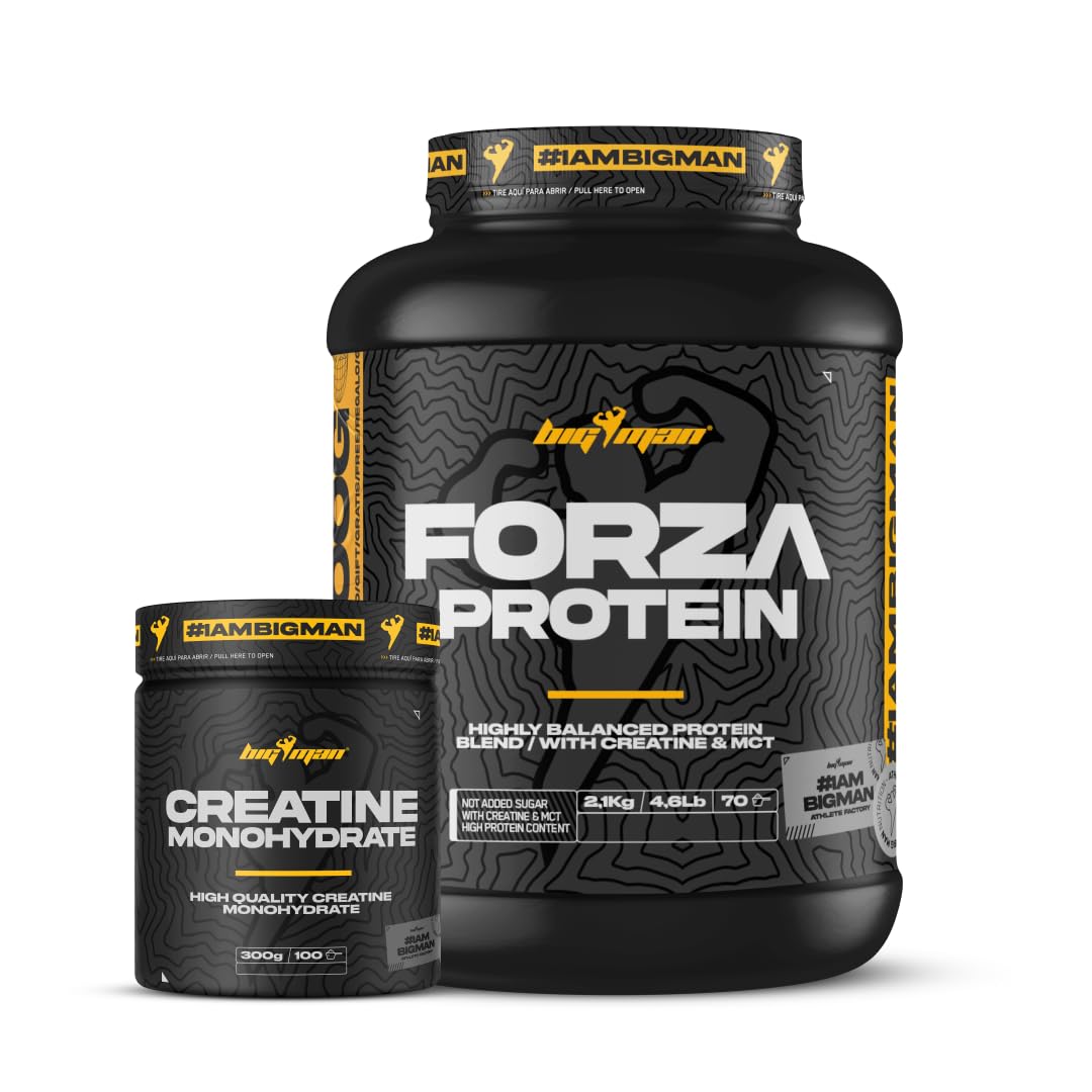 BigMan | Pack FORZA PROTEIN 2kg +100g REGALO + CREATINA 300 GR | Proteína 80% | Aislado proteína Soja + Concentrado Whey | Creatina | Alto Contenido en Proteínas (chocolate avellana)