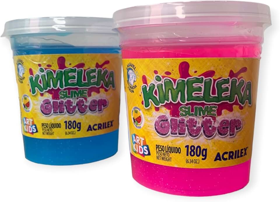 Kit 2 Slime Kimeleka Glitter Azul Rosa Acrilex Art Kids 180g