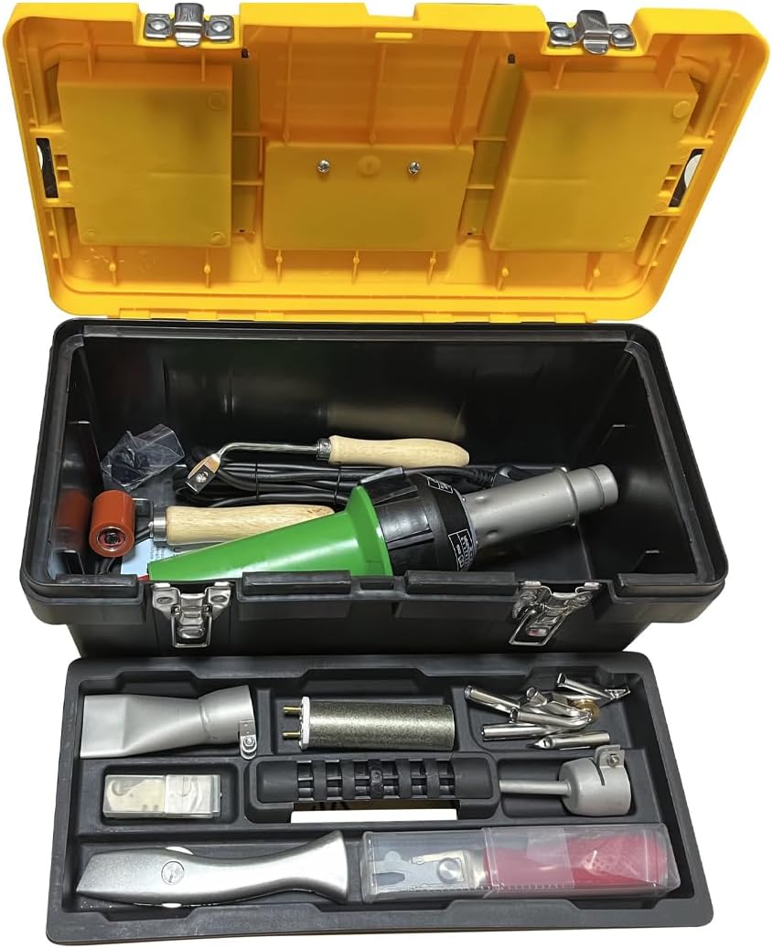 1600W Plastic Welder Kit Hot Air Welder Heat Gun Complete Flooring Tool Set Handheld Torch Welder Pistol, with Butterfly Repair Welding Kit, Welding Nozzles, Vinyl Flooring Skiving Kit, 17" Carry Case