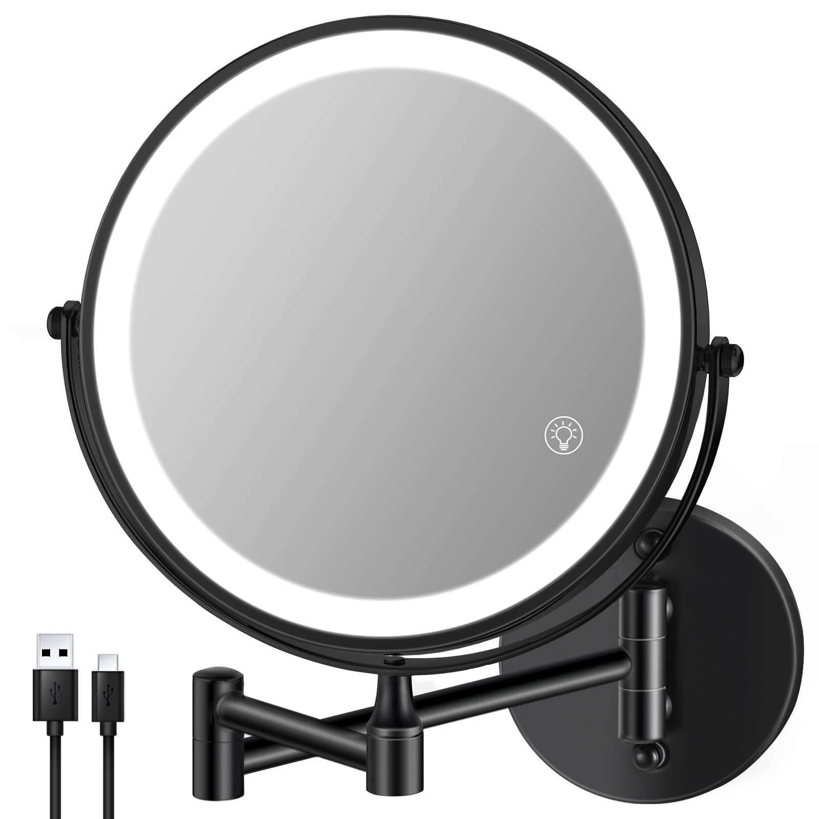 8.5'' Lighted Makeup Mirror with Magnification, Double Sided Dual Touch 1X/10X Magnifying Mirror with Lights 360°Swivel Bathroom Mirror with