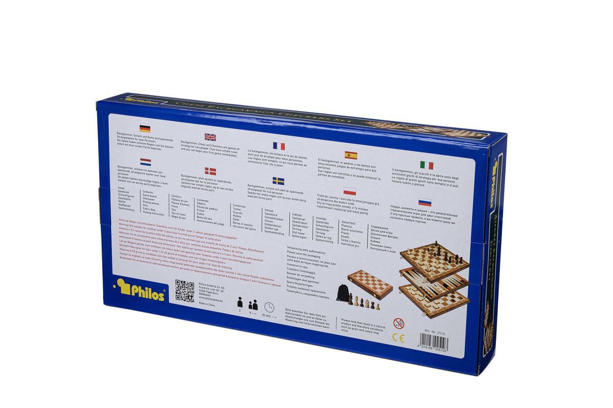 Philos 2510 - Schach-Backgammon-Dame-Set, Feld 40 mm, Königshöhe 78 mm