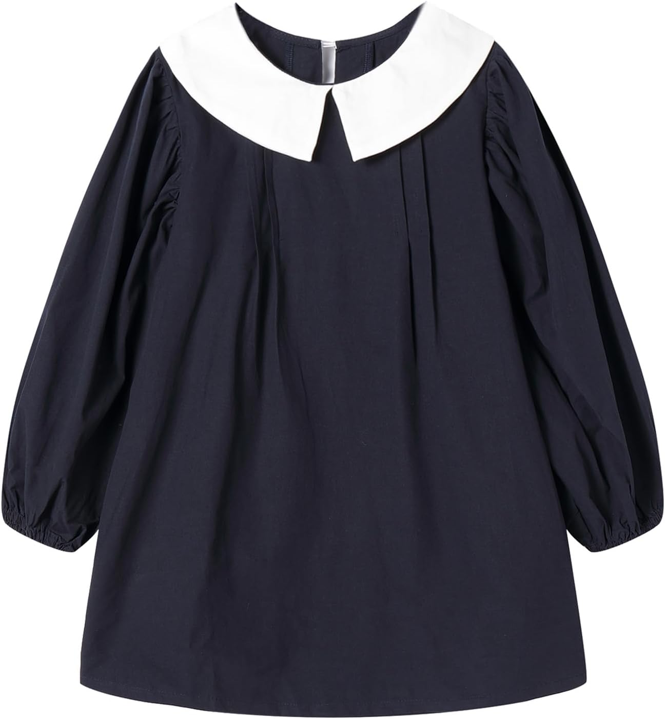 Mud Kingdom Girls Puff Dress Long Sleeve A-Lined Peter Pan Collar Bubble Sleeve Cotton 12 Months-7Y