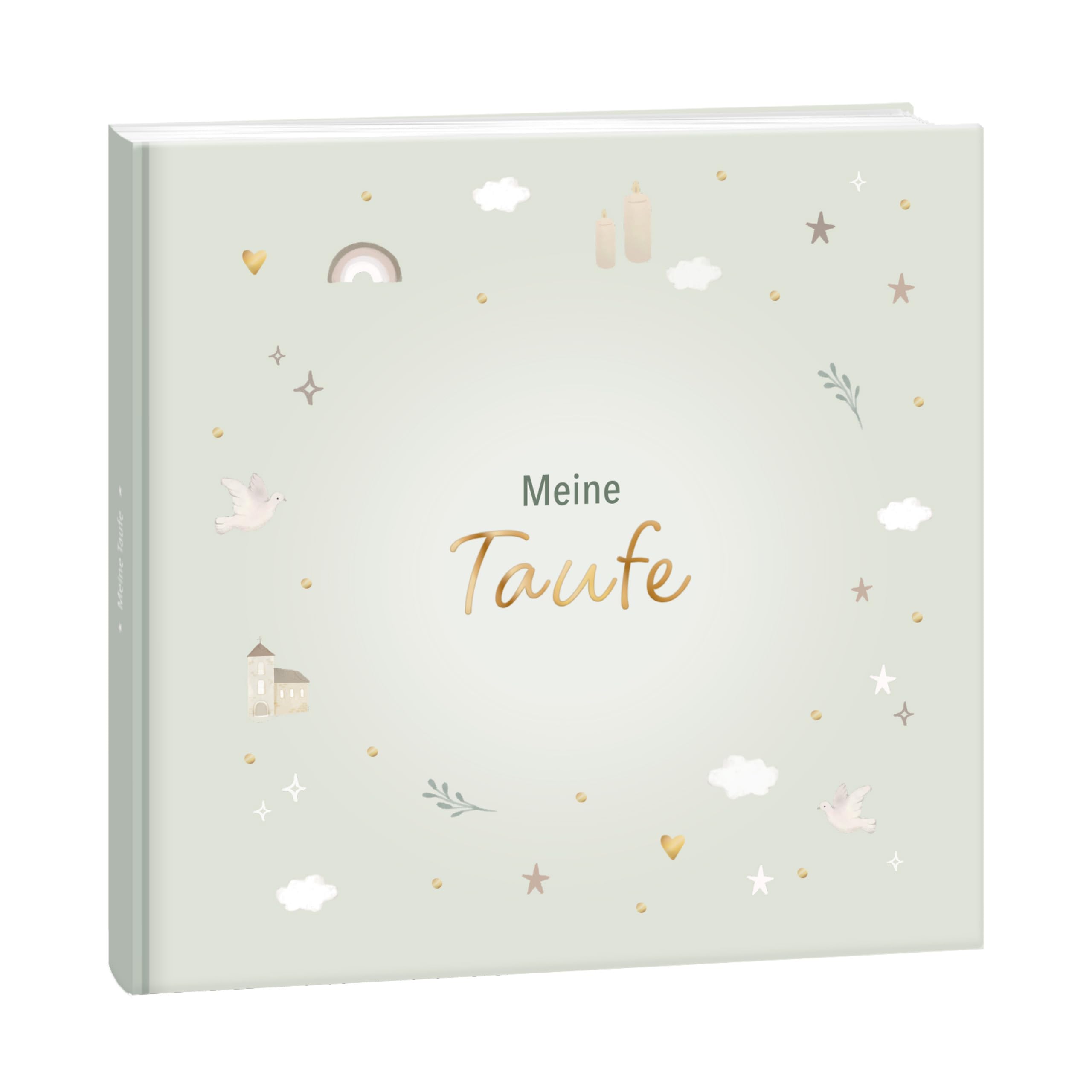 mintkind® Taufbuch Baby Meine Taufe Ausfüllbuch und Gästebuch zur Taufe salbeigrünes Pattern Design mit Platz für Fotos Wünsche und Erinnerungen 60 Seiten Hardcover Erinnerungsalbum für Kinder