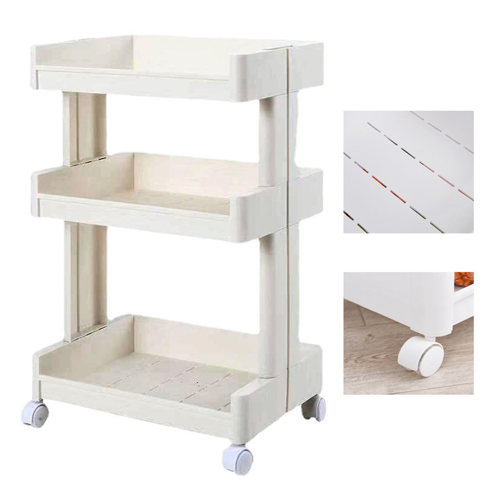 Carro de Almacenamiento de 3 Niveles Carro rodante Multifuncional de Gran Capacidad con Ruedas Conveniencia móvil para salón de Belleza Cocina Baño Oficina Bandejas de plástico