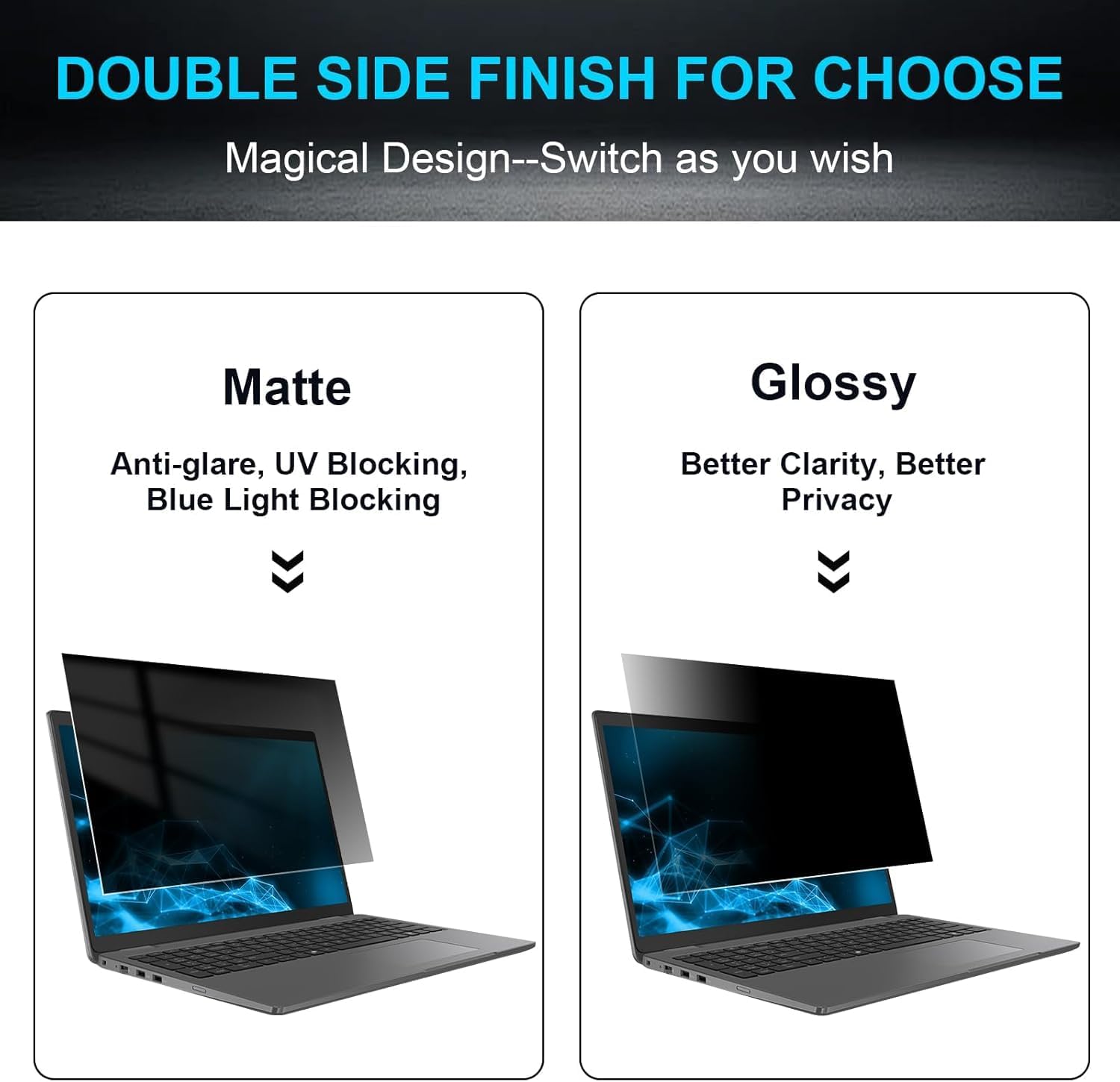 13 Inch 16:9 Laptop Privacy Screen Filter, Anti Scratch Anti Spy Anti-Glare Blue Light Screen Guard, Removable 13 In Security Shield, Matte/Glossy Double-Sided