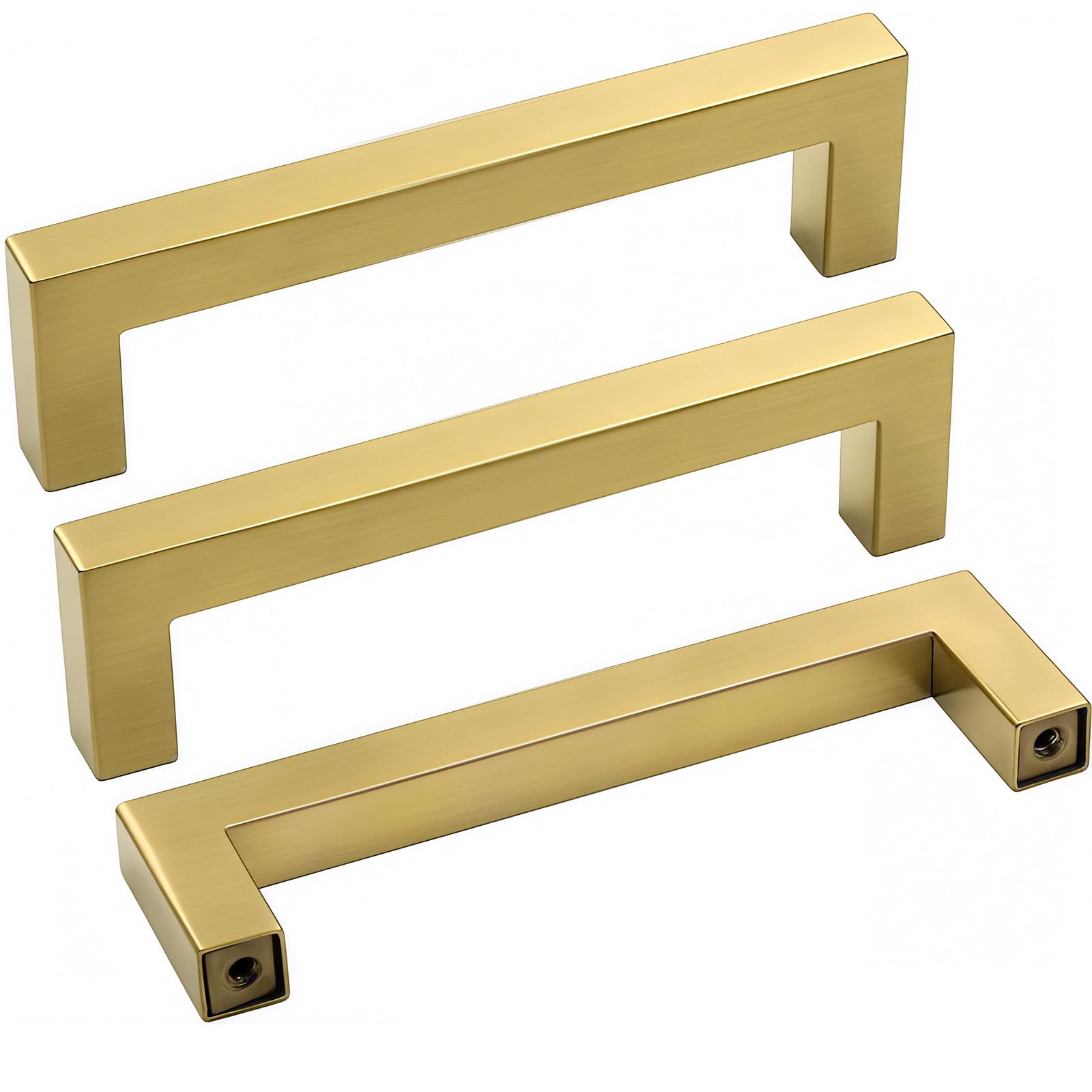 goldenwarm 10 Pack 3-3/4in Cabinet Pulls Brass Kitchen Furniture Hardware - LSJ12GD96 Modern Dresser Drawer Handles Brushed Gold Bathroom Cabinet Door Pull Handles