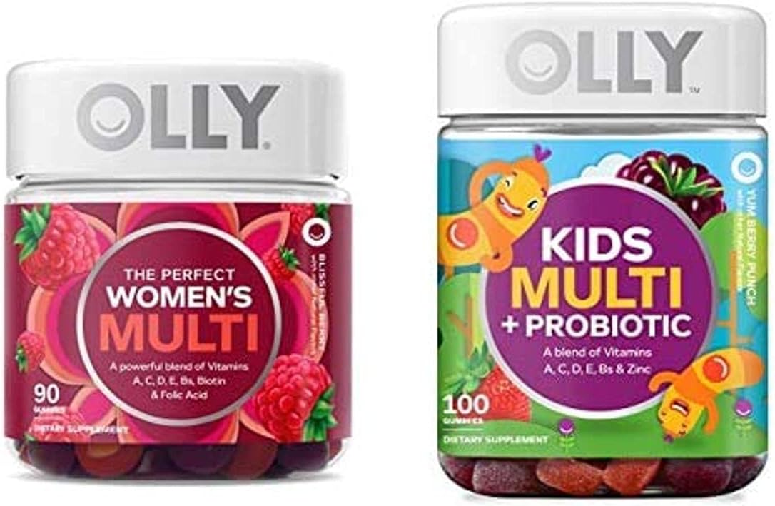 OLLY Gift, The Perfect Women's Multi and Kid's Multi + Probiotic Family Pack Gummies, 2 Count, Chewable Supplement