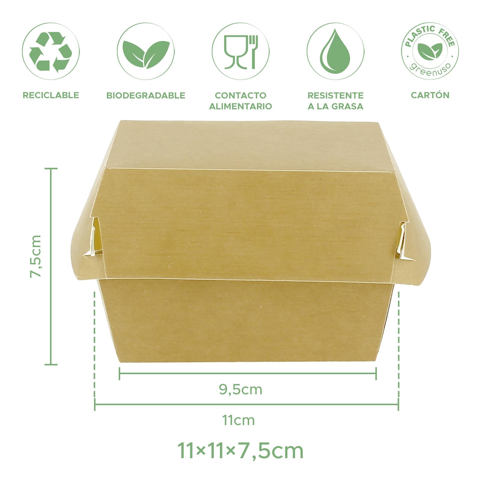 50 scatole per hamburger, colore kraft, doppia chiusura, da trasportare, ecologico, sostenibile, 11 x 11 x 7,5 cm