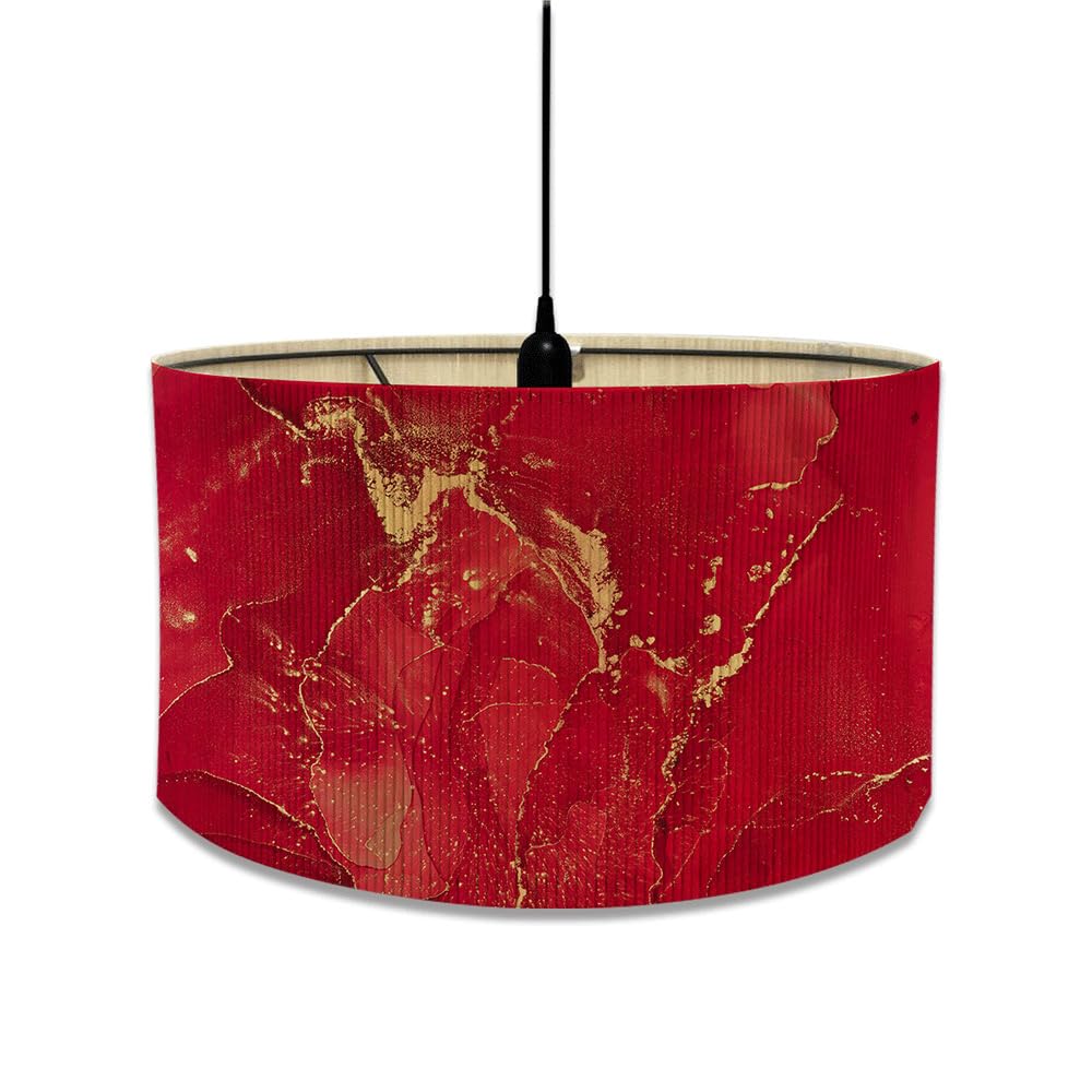 FANSU Round Drum Light Shade for Table Lamp, Modern European Marble Print Pattern Pendant Lampshades Easy Fit for Living Rooms, Bedroom, Hallways, Reading Room (30x30x23cm,red)