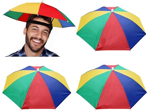Paquete de 3 sombreros de paraguas para adultos, 26 pulgadas de diámetro, arco iris, sombrero de paraguas deportivo para mujeres y hombres,