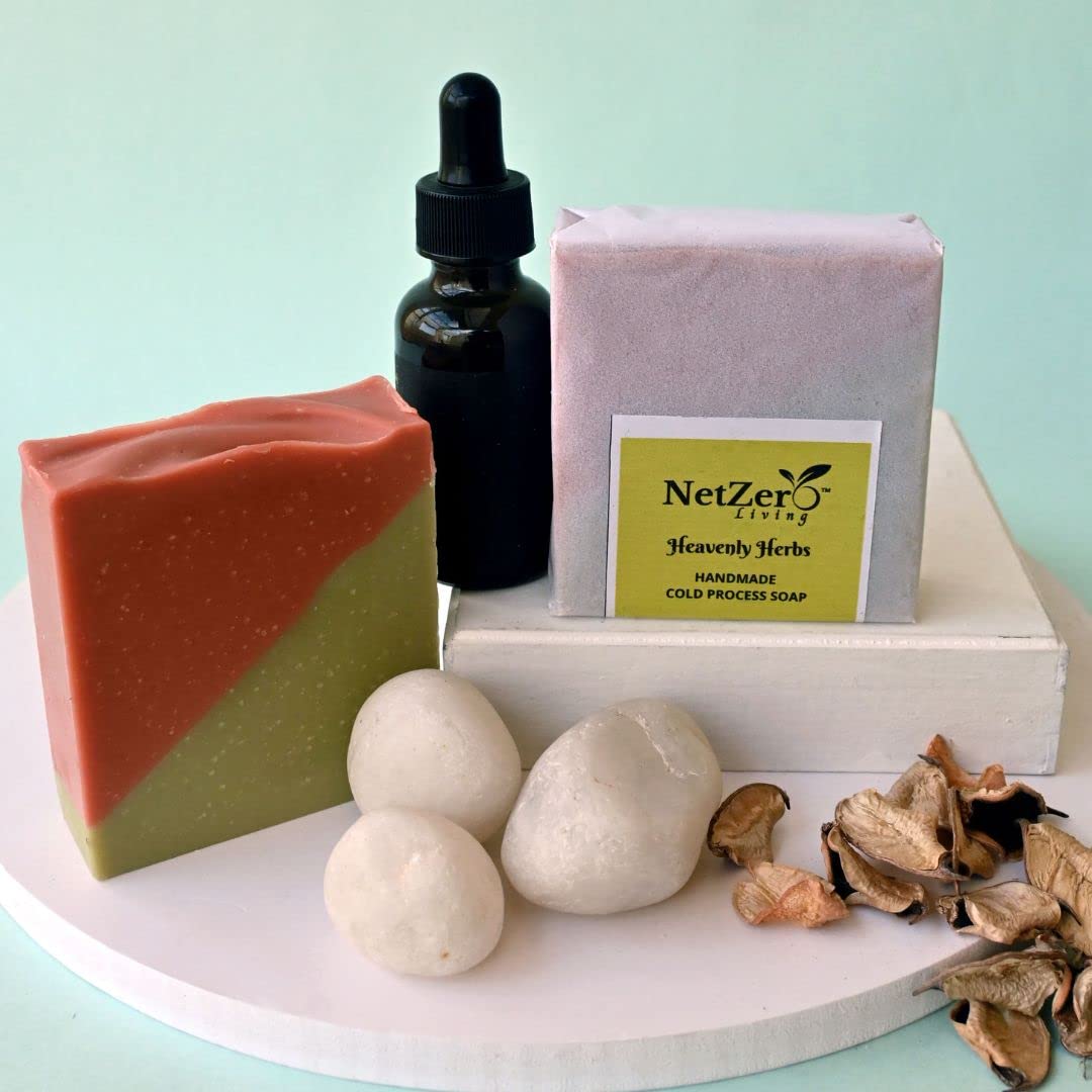 NetZero Living - HEAVENLY HERBS | Natural Handmade Cold Process Soap | with TEA TREE & ROSEMARY essential oils, | VITAMIN E | VEGAN | 110-130 Grams I PACK OF 2