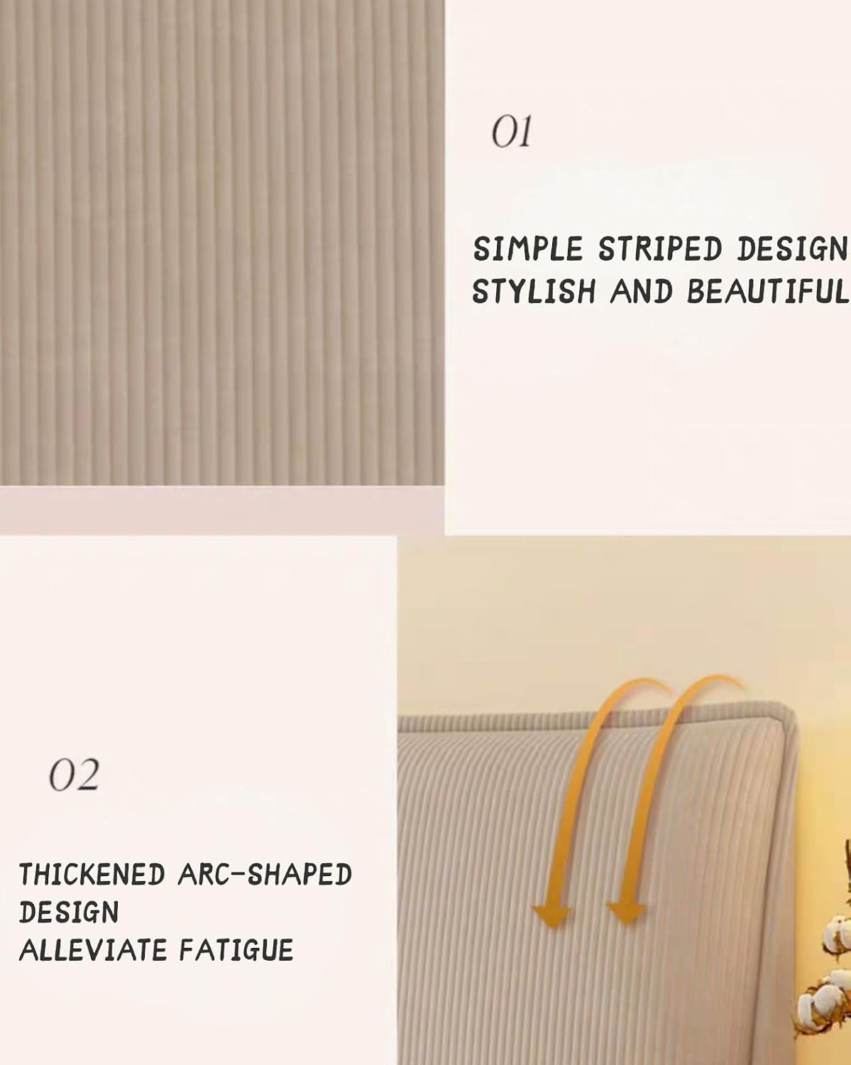Solid Color Corduroy Upholstered Headboard Cushion,Bed Backboard Wall Pillow Stripe Large Headboard Backrest Support Bolster Removable Headboard Slipcover(Size:120cm/47in,Color:Gray)