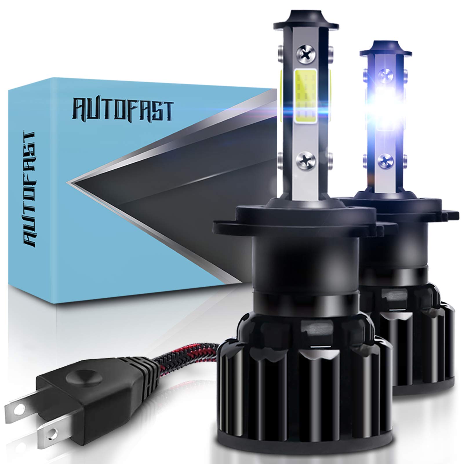 H7 LED Headlight Bulbs, Headlights Conversion Kit 6500K Cool White Light High Low Beam, 4 Side COB Chip Halogen Replacement Super Bright, Pack of 2