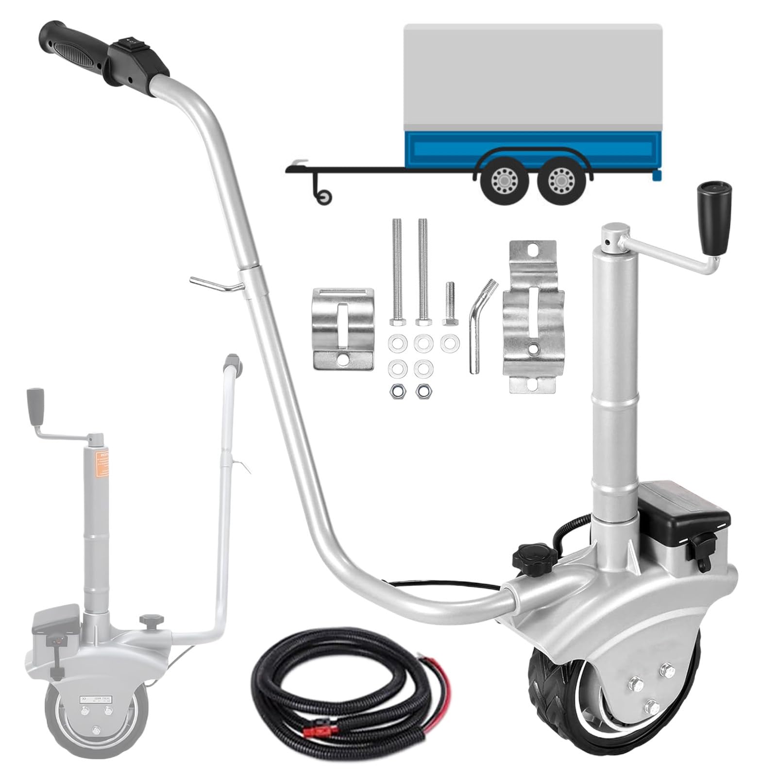 Heavy Duty Trailer Mover 12V 350W, Elektryczny Napęd Kół Podporowych do Przyczep Kempingowych, łodzi, Przyczep Kempingowych, Maks. ładowność 5000 Funtów (2270 Kg)