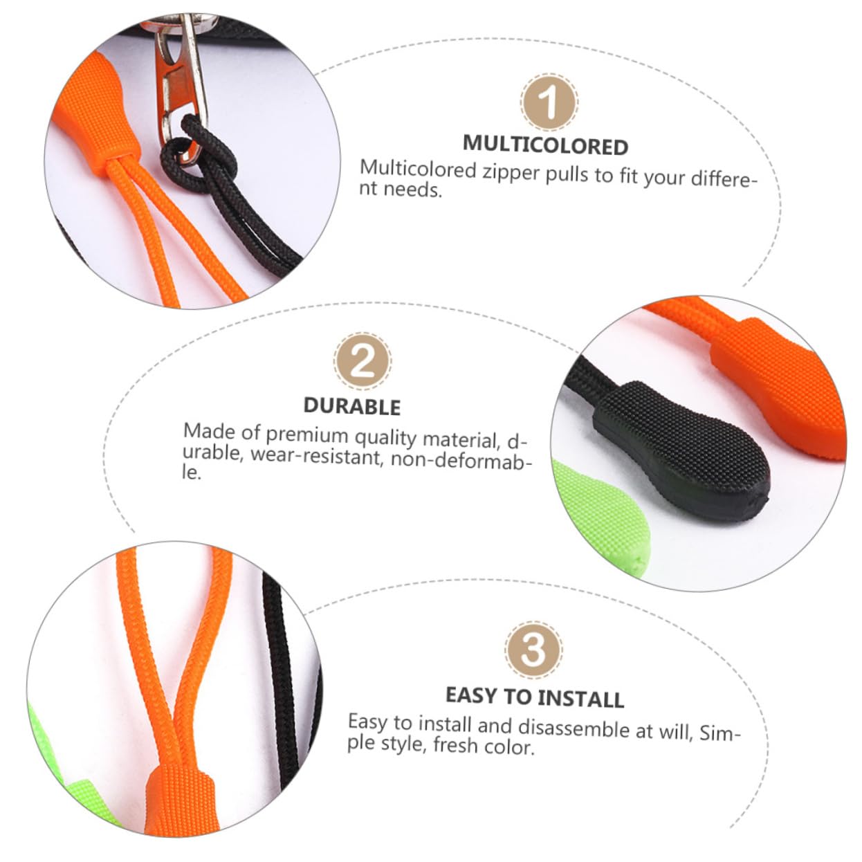 CORHAD 2sets Sturdy Plastic Zipper Puller Digging Rope Cord for Suitcase Travel Backpacks 15pcs*2