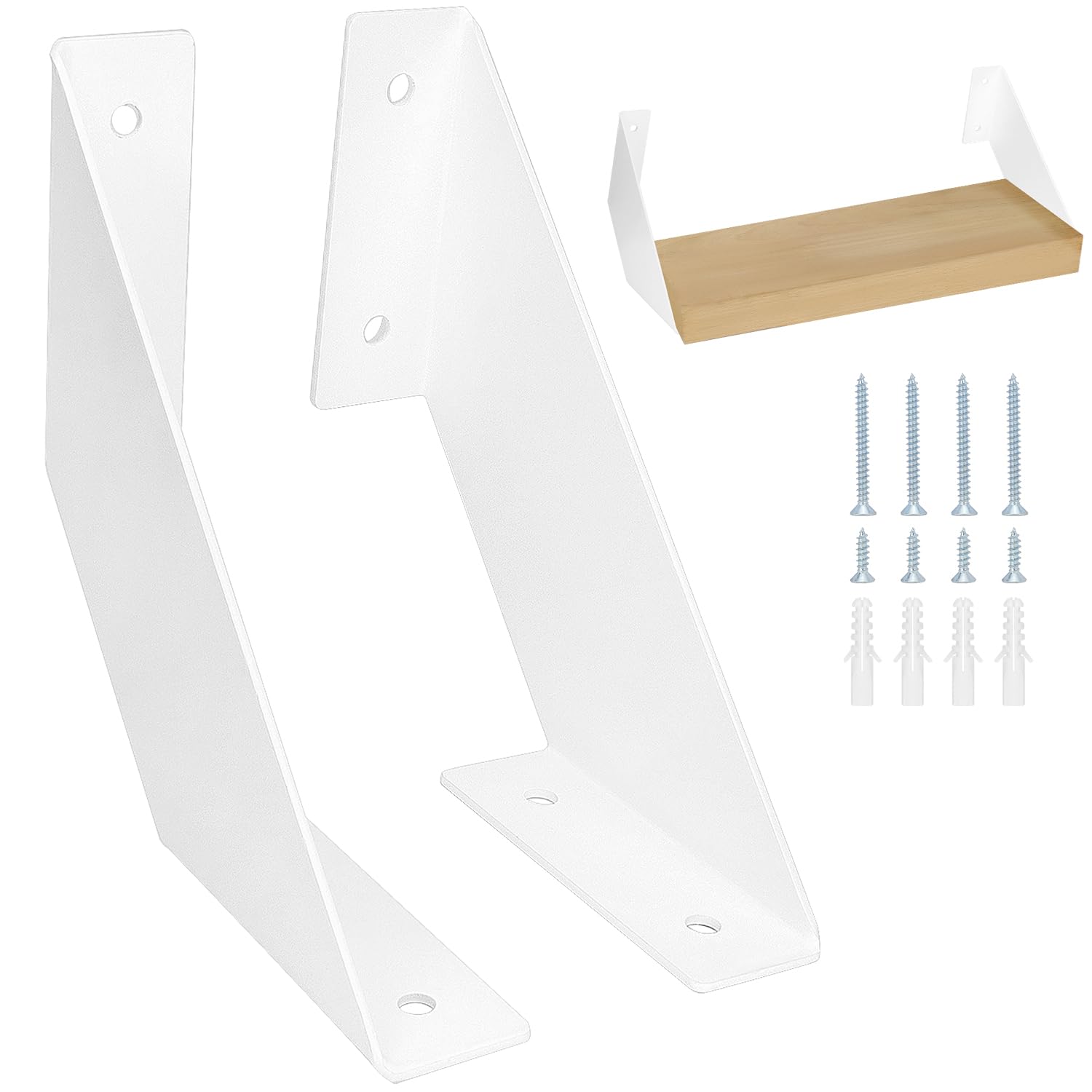 Qwork White Qwork® 2 Pack 15 Cm Shelf Brackets, Solid Iron Shelf Supports For Wall Mounted Wooden Shelves, With Screws And Wall Plugs