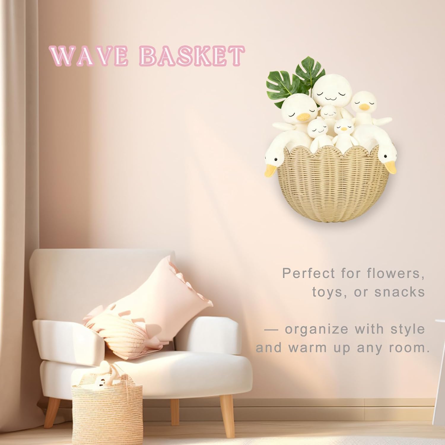 2 PCS Wave Wall Basket,15.7x10x8 in.Hand-woven by of intangible cultural Rattan Hanging Basket Woven Wicker Wall Mounted vine scallop wall basket Environmentally friendly (2)