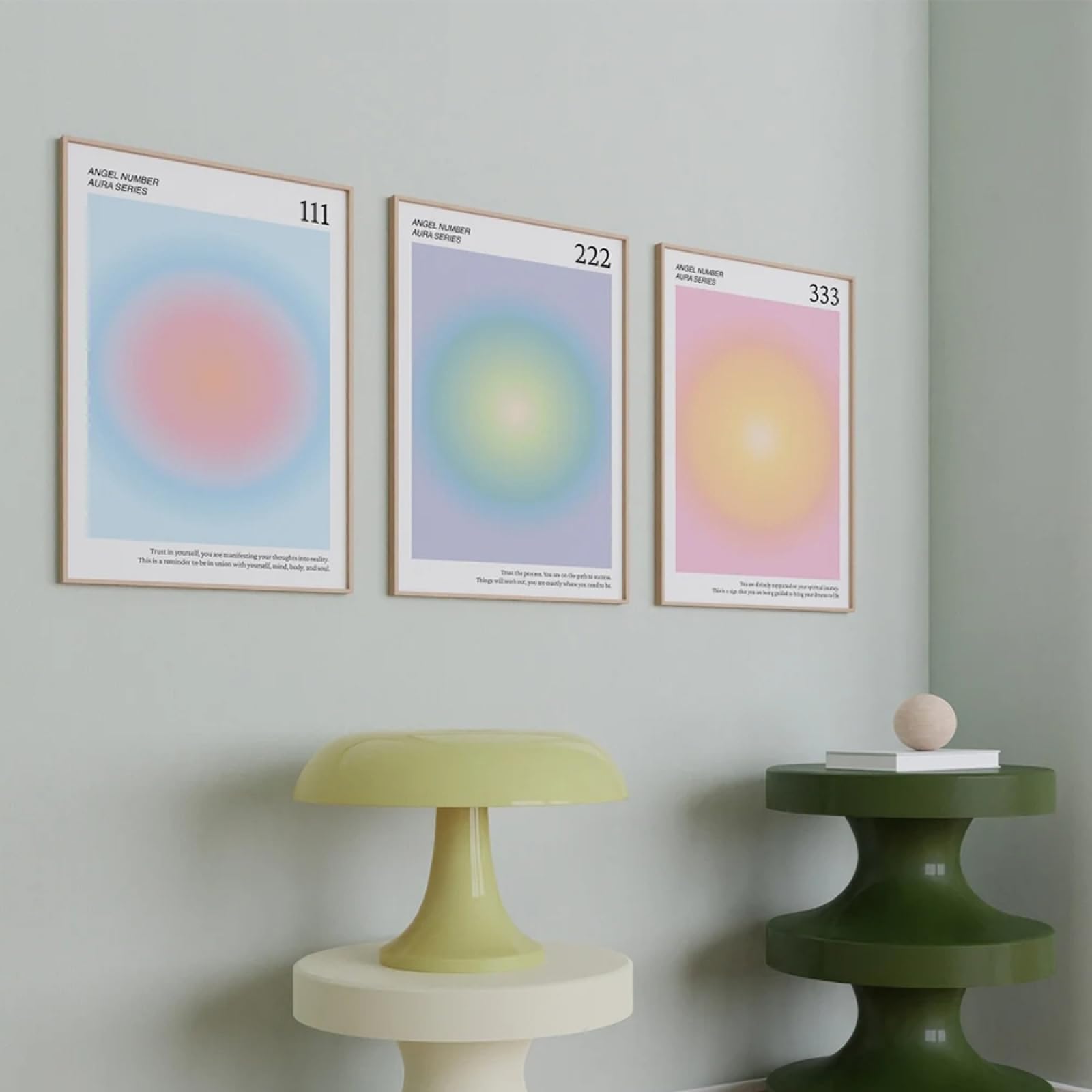 Lot De 3 Affiches Numériques Anges - 111, 222, 333 - Dégradé De Couleurs - 30x40 Cm - Décoration Spirituelle Et Motivante