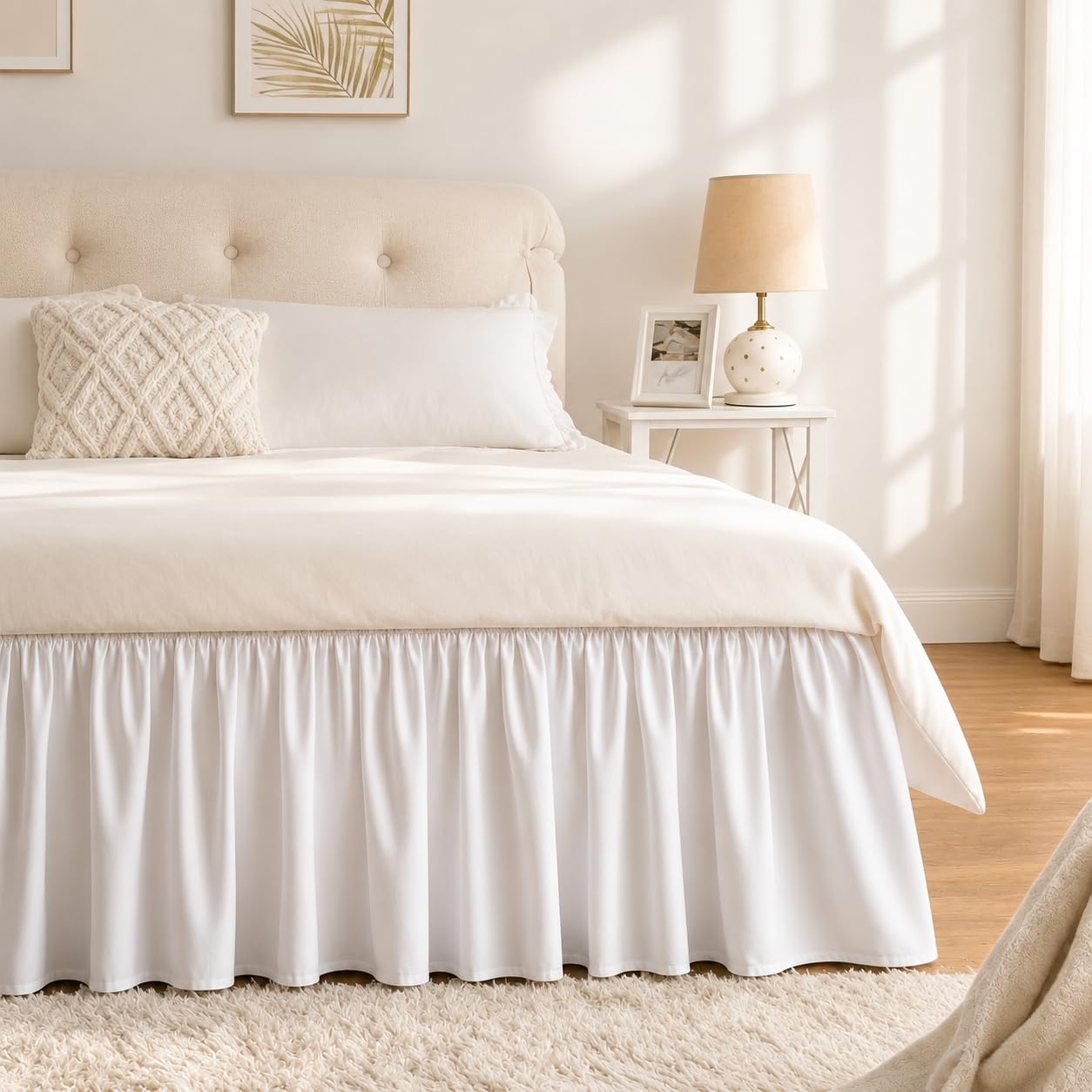 RIMELA White Bed Skirt King Size 12 Inch Drop, Wrap Around Elastic Adjustable Bedskirt, Bed skirting Dust Ruffle for Bed Frame & Box Spring Soft Durable Fabric Machine Washable Easy to Install-picture-21