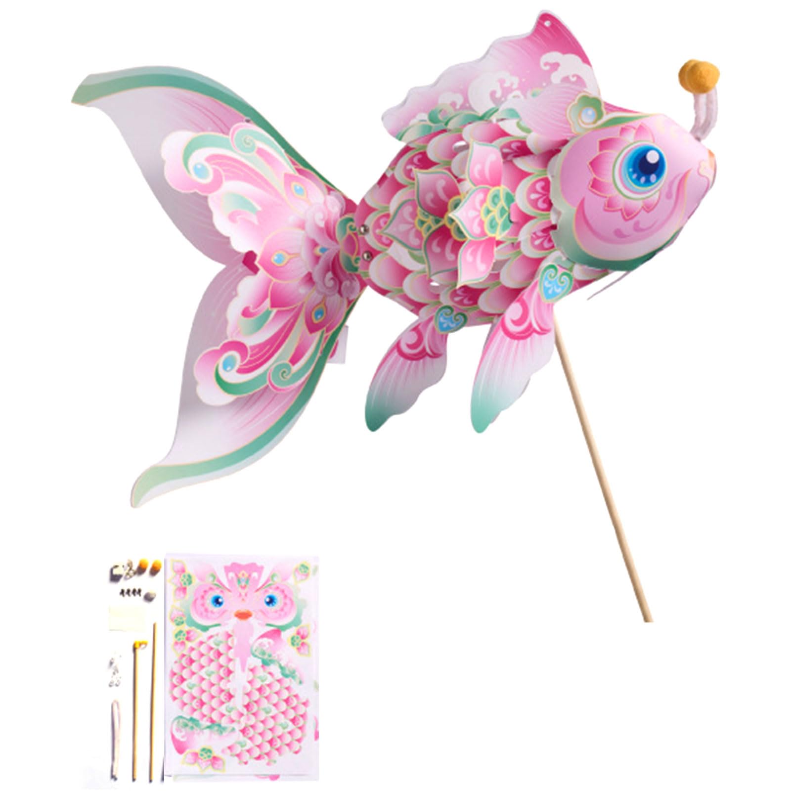 Tsophreniq Do It Yourself Fish Lamp Craft Set with LED Light & Handheld Wooden Rod User Friendly PP for Home Decoration Gift Lamp Craft