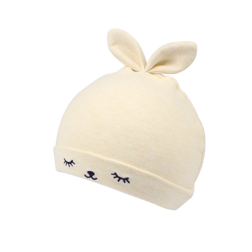 Newborn Hat Baby Boys Girls Beanies 0-4Months Squinting Rabbit Ears(Beige Rabbit)
