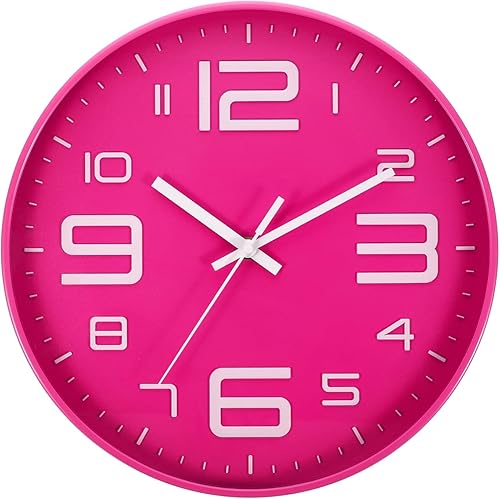 Miniatura 7 de PATIKIL Reloj de pared de 12 pulgadas, funciona con pilas, movimiento de barrido silencioso sin tictac, números 3D blancos, relojes redondos para