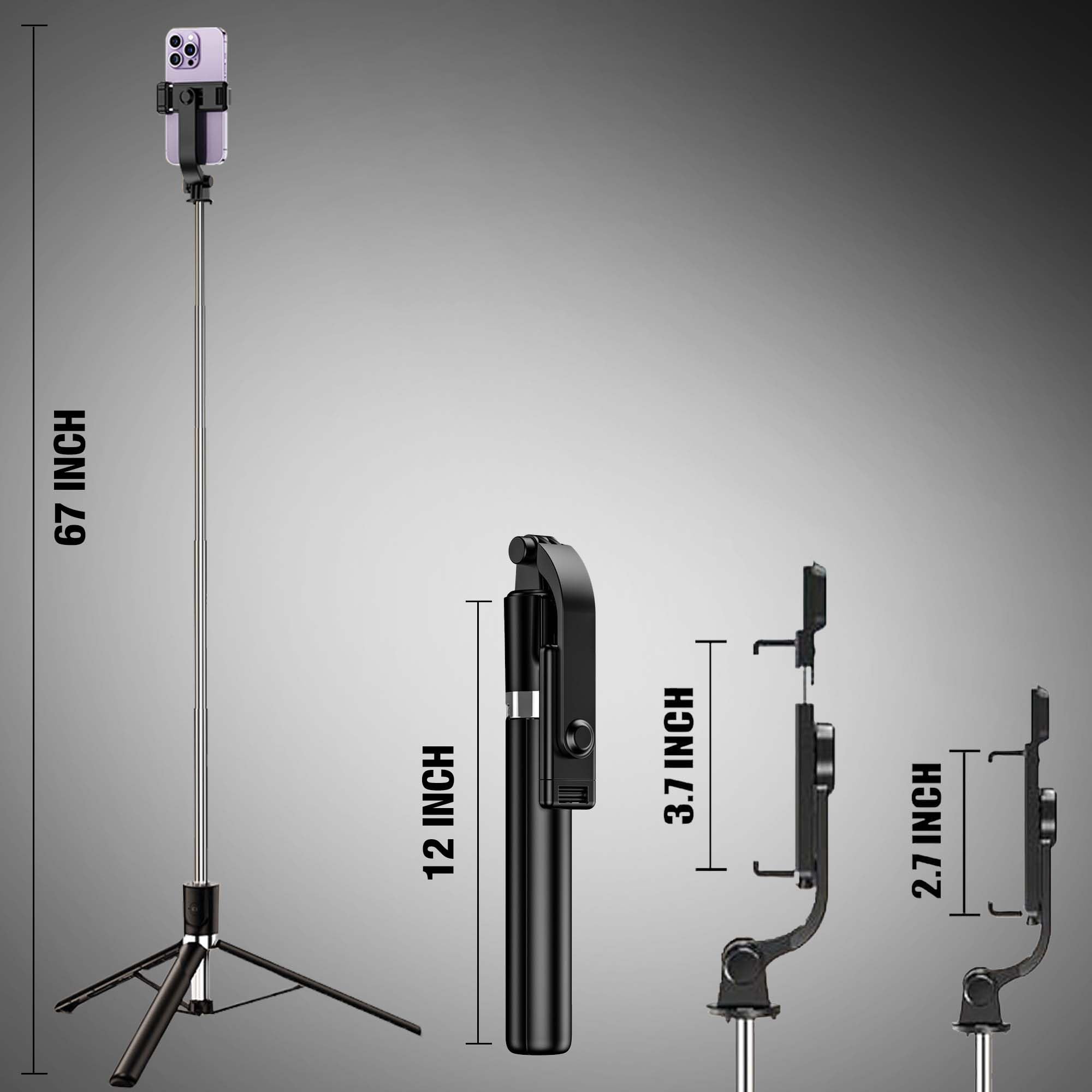 Kratos Upgraded 2026 67Inch/ 170cm Long Selfie Stick Tripod with Wireless Remote, Long Tripod Stand with 360° Rotation, Compatible with Mobile/GoPro for Travel,Suitable for iPhone and All Smartphones — Amazon image 3