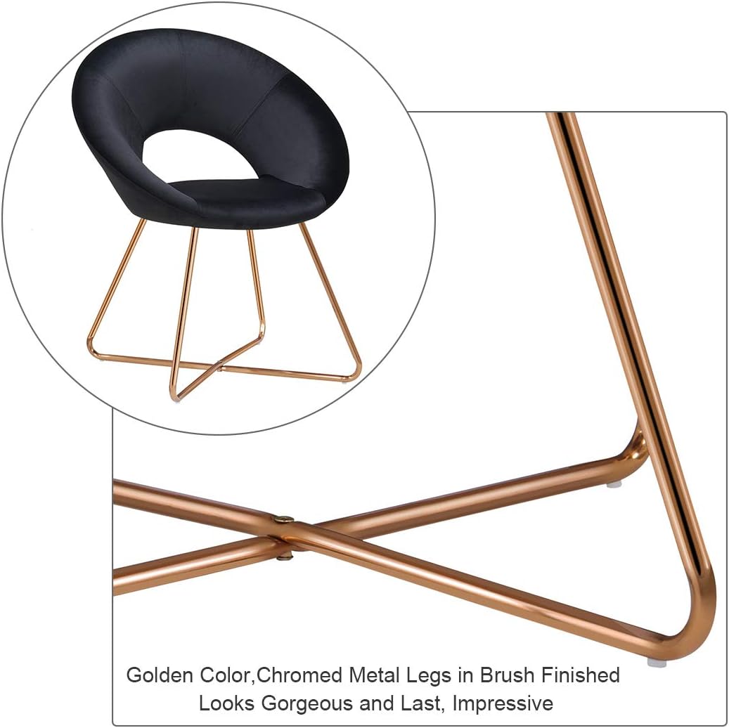 DUHOME Modern Accent Velvet Chairs Single Sofa Comfy Upholstered Arm Chair Mid-Century Leisure Lounge Chairs with Golden Metal Frame Legs Set of 2 Black