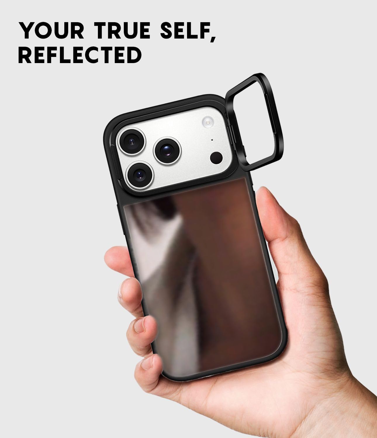 CASETiFY Funda con soporte de anillo de espejo para iPhone 17 Pro Max [soporte/reflectante/compatible con Magsafe] - Plata sobre negro | Soporte | Reflectante | 5 pies 1 protección contra caídas de grado militar | Plata sobre negro