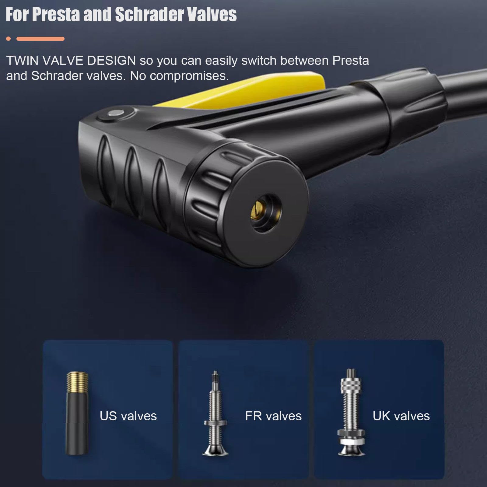 Fahrradpumpe Tragbar, Ballpumpe, Fahrrad-Standpumpe mit Hohem Druck, Fahrradreifenpumpe, Automatisch Umschaltbare Presta und Schrader