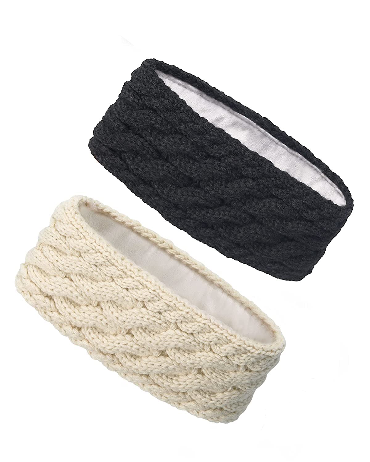 KASTWAVE Womens Ear Warmers Headbands Winter Warm Fuzzy Cable Knit Head Wrap, Soft Stretch Winter Warm, Knit Ear Band Covers for Cold Weather, One Size